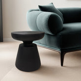 Sculpted Serenity Travertine Stone Finish Italian Design MGO Side Accent Table, size 18 in. x 8 in. x 21 in., Perfect for both indoor and outdoor spaces.